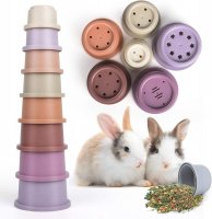 8PCS Stacking Cups for Rabbits Stackable Bunny Toys Natural Sugarcane Plastic Pet Nesting Snack Container pet toy